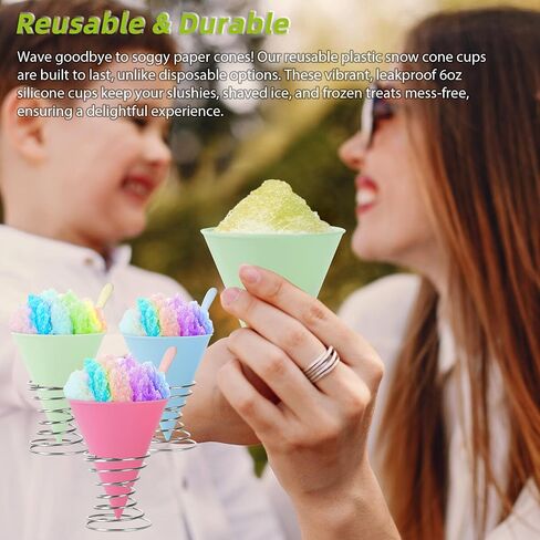 Reusable Snow Cone Cups: Durable Plastic Cups for Your Snow Cone Maker - Leakproof Shaved Ice Cups - Ideal for Slushies, Shaved Ice Syrup, or Juice - Family Pack of 6 oz Snow Cone Cups in Saudi Arabia