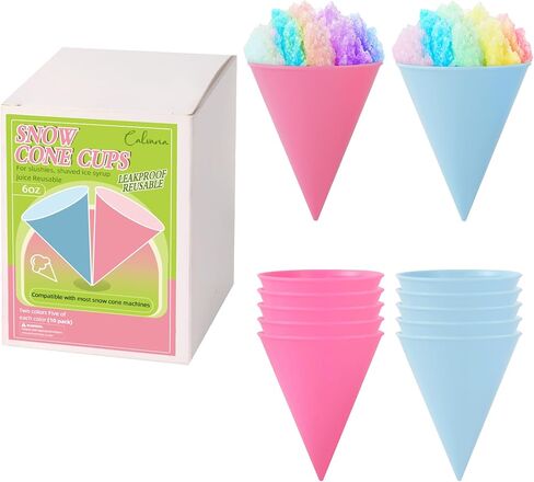 Reusable Snow Cone Cups: Durable Plastic Cups for Your Snow Cone Maker - Leakproof Shaved Ice Cups - Ideal for Slushies, Shaved Ice Syrup, or Juice - Family Pack of 6 oz Snow Cone Cups in Saudi Arabia