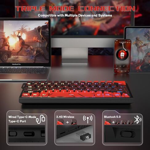 X60 HE 60% Rapid Trigger Wireless Gaming Keyboard,Hall Effect Magnetic Switches,Adjustable Actuation,0.1ms Ultra-Low Latency, 8KHz Polling Rate,3-Mode RGB,PBT Keycaps for Win/Mac-Black&Red in Kuwait