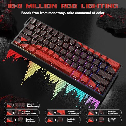 X60 HE 60% Rapid Trigger Wireless Gaming Keyboard,Hall Effect Magnetic Switches,Adjustable Actuation,0.1ms Ultra-Low Latency, 8KHz Polling Rate,3-Mode RGB,PBT Keycaps for Win/Mac-Black&Red in Kuwait