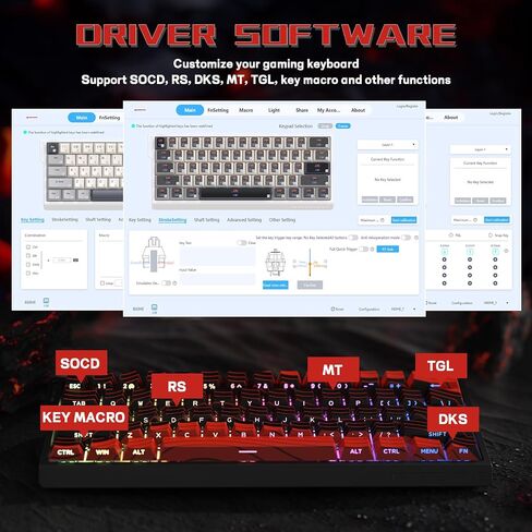 X60 HE 60% Rapid Trigger Wireless Gaming Keyboard,Hall Effect Magnetic Switches,Adjustable Actuation,0.1ms Ultra-Low Latency, 8KHz Polling Rate,3-Mode RGB,PBT Keycaps for Win/Mac-Black&Red in Kuwait