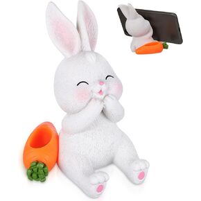 PartyKindom Cute Rabbit Phone Stand for Desk, Easter Bunny Figurine Cell Phone Stand Resin Carrot Bunny Phone Holder