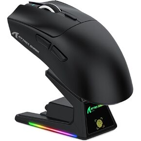 الهجوم Shark X1 Superlight Wireless Gaming Mouse مع RGB Magnetic Charging Dock ، BT/2.4G/USB -C Mouse Wired Mouse ، PAW3395PRO SESSOR ، 40000DPI ، فئران المكتب للكمبيوتر الشخصي ، MAC ، PS5 ، Xbox - Black - Black