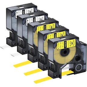 5PK Compatible for dymo 18051 (2PK, Black on White, 1/4"), 18052 18054 18056 (Black on Yellow, 1/4", 3/8", 1/2") Heat Shrink Tube Labels