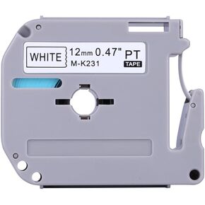 استبدال Brother P-Touch M231 MK231 M-K231 TAPE (0.47 ") بعرض 12 مم x26.2 قدم ~ 1/2 بوصة أسود على الأبيض (6)