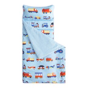 Wake In Cloud - Toddler Nap Mat with Pillow and Minky Fleece Blanket, for Kids Boys Girls in Daycare Preschool Kindergarten, Roll Up Sleeping Bag, Car Excavator Blue, Standard Size