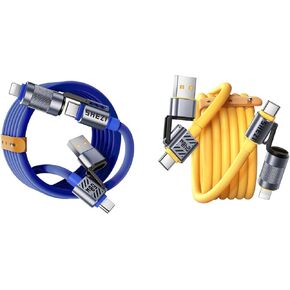 2 Pack 4-in-1 5FT 60W+240W USB C Cable Lightning Cable (Yellow + Blue)