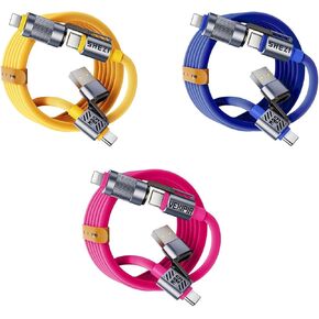 3 Pack 4-in-1 5FT 60W USB C Cable Lightning Cable (Yellow + Pink+Blue)