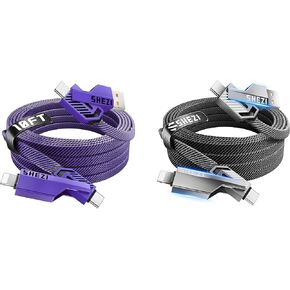 SHEZI 2 Pack Cable Bundle, 4 in 1 60W USB C Cable(Purple) with 4 in 1 USB C Cable 60W 10FT(Grey) Bundle