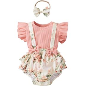 Mubineo Baby Girl Summer Clothes Romper Dress Outfits Cute Ruffle Floral Overalls Skirt Sets Newborn Outfit
