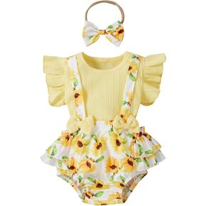 Mubineo Baby Girl Summer Clothes Romper Dress Outfits Cute Ruffle Floral Overalls Skirt Sets Newborn Outfit in Saudi Arabia