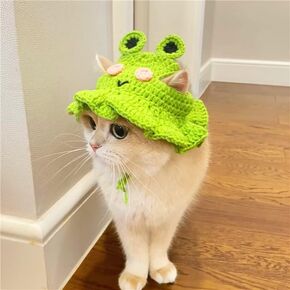 Hoodies Funny Costume for Cat and Puppy Cute Frog Cosplay Clothes for Pets Soft Knitwear (Green Frog, XS Pet Weight:1~3.3 Lbs)