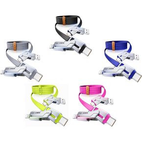 SHEZI 5 Pack Cable Bundle, 4 IN 1 240W USB C Cable(Black), 4 IN 1 240W USB C Cable(Green), 4 IN 1 240W USB C Cable(Blue), 4 IN 1 USB C Cable 240W 5FT(Grey) with 4 IN 1 USB C Cable 240W 5FT(Pink) Bundl