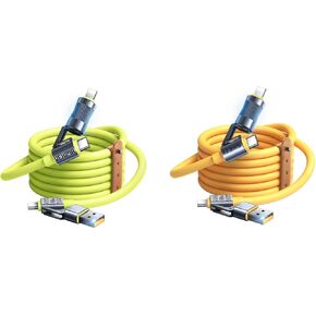 4 in 1 USB C Cable Lightning Cable 100W Yellow +Green