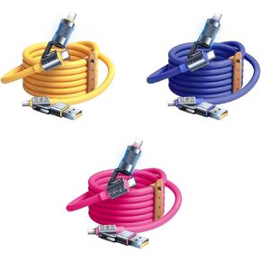 4 in 1 USB C Cable Lightning Cable 100W Yellow +Blue +Pink