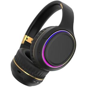 سماعات الرأس اللاسلكية القابلة للطي مع مصابيح RGB ، سماعات Bluetooth للهاتف الخلوي ، الكمبيوتر الشخصي ، الكمبيوتر المحمول ، مناسبة للموسيقى ، المدرسة ، التدريبات ، والألعاب (khaki)