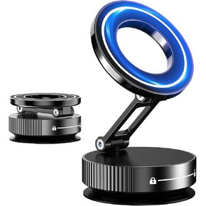 Vacuum Magnetic Car Phone Mount for MagSafe, 360° Adjustable Metal Arm & Dual-Fold Design, Hands-Free Vacuum Phone Holder for Car, Suction Magnetic Phone Holder for All Smartphones