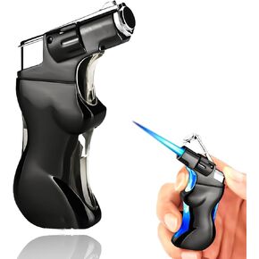 Butane Torch Wighter ، تصميم جسم معدني فريد من نوعه ، ولاعات باردة ، وأخف وزناً للوقود ، والهدايا الإبداعية للرجال (أسود)