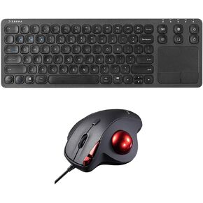 SANWA 3-Device Bluetooth Keyboard with Touchpad and TB167 Wired Trackball Mouse Set, Programmable Silent Click Roller Ball Mouse, Rechargeable Keyboard, Compatible with Mac, Windows, Android, Laptop