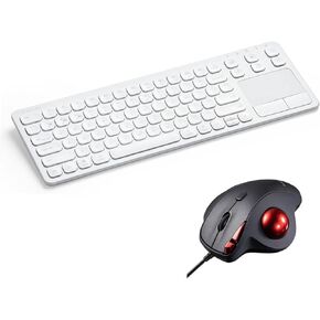 SANWA 3-Device Bluetooth Keyboard with Touchpad and Wired Trackball Mouse Set, Programmable Silent Click Roller Ball Mouse, Rechargeable Keyboard, Compatible with Mac, Windows, Android, Laptop