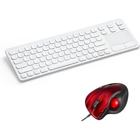SANWA TB44RN Wired Ergo Trackball Mouse + Multi Device Bluetooth Keyboard with Touchpad, Tilt Scroll, Programmable Roller Ball Mice, Rechargeable Keyboard, Compatible with Mac, Windows, Android, iOS