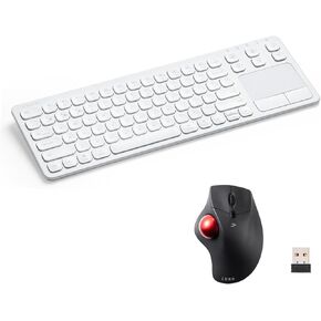 SANWA 2.4G Wireless Trackball Mouse and 3-Device Bluetooth Keyboard with Touchpad set, Programmable Silent Rollerball Mice, 20 Shortcuts, Pantograph Keys Keyboard, Compatible with Mac, Windows, Laptop