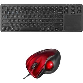 SANWA TB44RN Wired Ergo Trackball Mouse + Multi Device Bluetooth Keyboard with Touchpad, Tilt Scroll, Programmable Roller Ball Mice, Rechargeable Keyboard, Compatible with Mac, Windows, Android, iOS