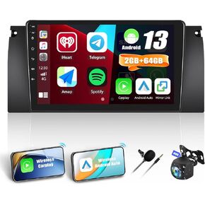 [8 Core 2G+64G] Android 13 Car Radio for BMW X5 E39 E53 1998-2006 with Wireless CarPlay Android Auto,9" Touchscreen BMW X5 Car Stereo with WiFi/GPS Navigation,Bluetooth,FM/RDS,SWC+Backup Camera