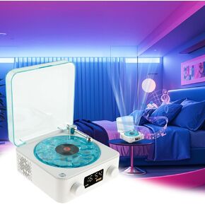 Waves Vinyl Bluetooth Speaker with Northern Lights Projector, Retro Record Player for Kids and Adults, Natural Sound Effects - Digital Clock