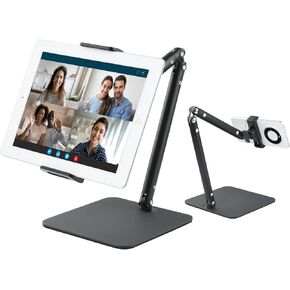 قرص UteBit Tablet Stand للمكتب ، حامل الهاتف الخلوي قابل للتعديل 360 ° دوران قابل للطي للمكتب ملحقات مكتب المكتب متوافقة مع 4 ''-13 '' الهواتف الذكية iPhone ipad Air Kindle (أسود)