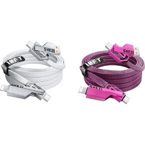 SHEZI 2 Pack Cable Bundle, 4 in 1 60W USB C Cable(Pink) with 4 in 1 USB C Cable 60W 10FT(Sliver) Bundle