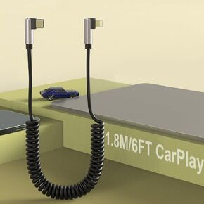 CarPlay Right Angle USB C to Lightning Coiled Coiled Charging Cable，90 Degree Elbow Apple Fast Charge Sync Data Spring Retractable Cord Adapter for iPhone 14/13/12/11/SE/Xs/Xr/8/iPad-4FT