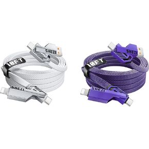 SHEZI 2 Pack Cable Bundle, 4 in 1 60W USB C Cable(Purple) with 4 in 1 USB C Cable 60W 10FT(Sliver) Bundle