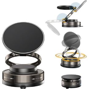 360° Adjustable Vacuum Magnetic Phone Holder for Car, Suction Cup Phone Mount for Magsafe, Portable Cell Phone Holder for Makeup/Gym/Mirror, Fit for All Smartphones