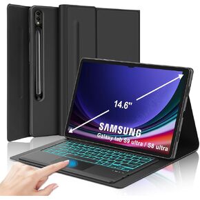 KVAGO Keyboard Case for Samsung Galaxy Tab S9 Ultra/S8 Ultra/S10 Ultra 14.6 inch, 7 Color Backlit Keyboard, Multi-Gesture Smart Touchpad, Smart Cover Compatible with S Pen, Auto Sleep/Wake (Black)