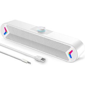 LENRUE Computer Speakers,Wired USB-Powered Sound-bar with 10W Stereo Sound for PC Desktop,Plug-n-Play (A39PRO /White)