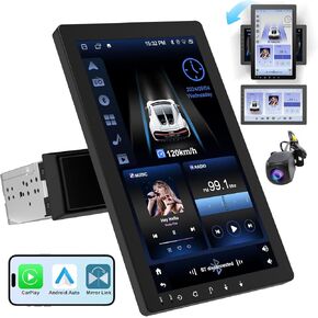 10.1" Rotatable Touch Screen Car Stereo Single Din - Android 13, Wireless CarPlay/Android Auto, 4-Core CPU, 2GB+32GB, GPS Navigation, Hi-Fi Sound, Bluetooth 4.2, AHD Backup Camera (Vertical Fit)