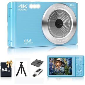 Digital Camera, FHD 1080P Kids Camera 44MP Point and Shoot Digital Cameras with 64GB SD Card, 16X Zoom, Batteries, Lanyard, Compact Small Camera for Kids Boys Girls in Kuwait