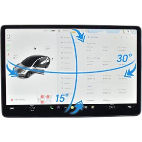 Screen Tilt Swivel Mount for Tesla Model Y 2020-2024 & Model 3 2017-2023 - Left/Right 30° Up/Down 15° Rotating Center Console Holder Aluminum Alloy Navigation Bracket