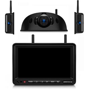 3-Camera Wireless RV Backup Camera System with 7-Inch Monitor, 1 Rear Sharkfin, 2 Side Cameras, DVR Monitor & IR Night Vision, IP69K Waterproof, Compatible with Furrion Pre-Wired RV Truck Trailer