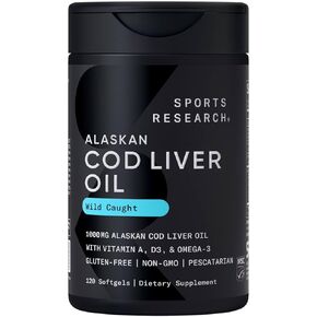 Sports Research® Cod Liver Oil - 120 softgels - 1000 mg per Serving
