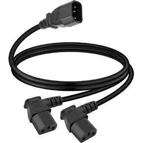 Gelrhonr IEC320 C14 إلى اثنين من حبال تمديد الطاقة C13 PDU ، الذكور C14 إلى 90 درجة مزدوجة منحنية C13 الطاقة الإناث لأجهزة الكمبيوتر ، LED شاشات تلفزيون عالية الوضوح والماسحات الضوئية ، إلخ (الزاوية اليسرى 0.5M) in Kuwait