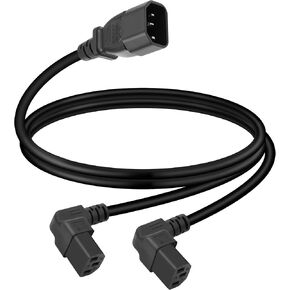 GELRHONR IEC320 C14 to Two C13 PDU Power Extension Cords, C14 Male to 90 Degree Double Curved C13 Female Power Cords for Computers, LED high Definition TV Monitors and scanners, etc (Left Angle 0.5M)