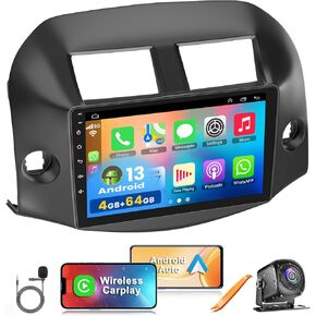 4G+64G Car Radio Stereo for Toyota RAV4 2007-2012, Wireless Carplay&Android Auto with Android 13 Support Bluetooth/Voice Control/GPS/WiFi/Back-up Camera/SWC/FM, 10 Inch IPS Touch Screen