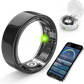 Smart Ring with Sleep Monitoring, Step Counting, Heart Rate for iPhone and Android, No Subscription Fee, IP68 Waterproof Health Tracker (Gold, 8)