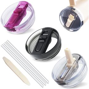 3 Pack 40oz Flip Straw Lid for Stanley Quencher H2.0 Tumbler, Leak Proof Lid Replacement No Spill Cover for Stanley Cup Accessories ProTour (Cream/Black/Rose)