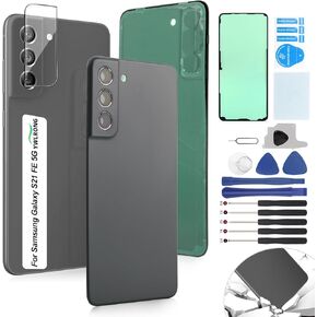 for Samsung Galaxy S21 FE 5G Back Glass Replacement for Samsung S21 FE 5G SM-G990 Rear Glass Replacement Battery Cover Housing Door Accessories Parts with Repair Tools (Black)