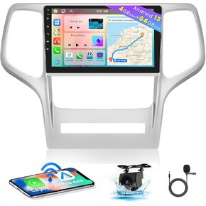 Hikity 8 Core 4+64G for Jeep Grand Cherokee 2010-2013 Android Car Stereo with Wireless Carplay, 9 Inch IPS Touchscreen Car Radio 59UI GPS Navigation WiFi 32EQ DSP Backup Camrea