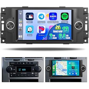 Car Radio Stereo for Dodge Ram 1500/2500/3500 (2006-2008),Dodge Durango (2005-2008),Chrysler 300 Touring/300C/300M (2005-2007),Jeep Commander Patriot Compass– Android 13 2+ 64GB CarPlay Screen