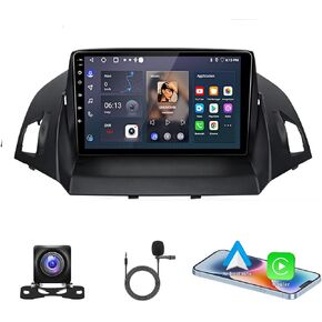 PHEZEN Car Radio Stereo Fit for Ford Escape Kuga 2013-2019 with Carplay Android Auto Double Din Android 13.0 9 inch Touch Screen Car Radio Receiver w/WiFi GPS Bluetooth FM SWC Backup Camera - 2+32G